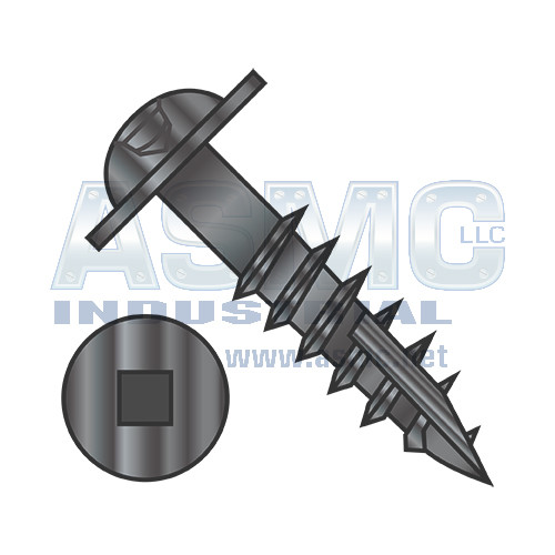 10-9X2 Square Drive Round Washer Head Deep Thread Type 17 Wood Screw 2/3 Thrd Black Ox