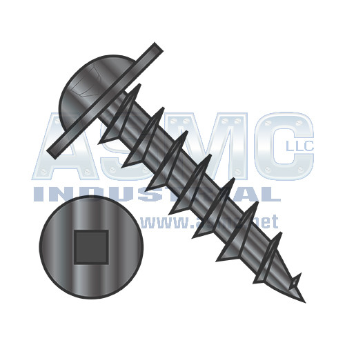 8X1/2 Square Drive Round Washer Head Deep Thread Wood Screw Full Thread Black Oxide