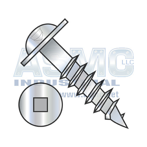8X3 1/2 Square Drive Round Washer Head Deep Thread Wood Screw 2/3 Thread Zinc Bake