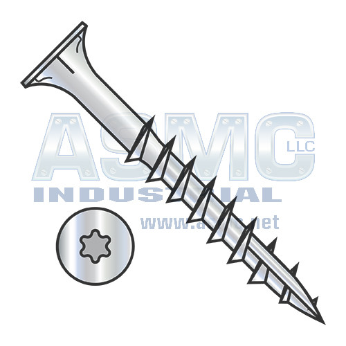 8-11X2 1/4 6 lobe Flat w/Nibs Deep Thread Wood Screw Type 17 2/3 Thread Zinc Bake