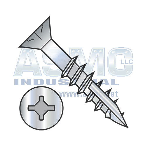 6-13X1 1/2 Square Phil Drive Flat w/Nibs Deep Thread Wood Screw 2/3 Thread Type17 Zinc Bake