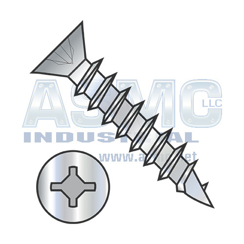 8X1/2 Square Phillips Drive Flat Head no Nibs Deep Thread Wood Screw Full Thd ZincBake