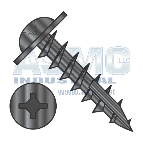 8-11X1 Square Phillips Drive Round Washer Deep Thread Type17 Full Thread Black Oxide