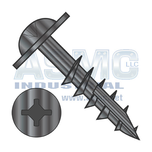 10-9X1 1/4 Square Phillips Drive Round Washer Deep Thread Type17 2/3 Thread Black Oxide