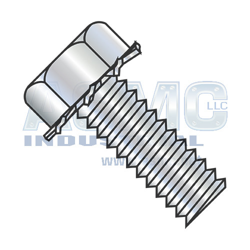 10-32X3/4 Unslotted Indented Hex Head External Sems Machine Screw Full Threaded Zinc Bake