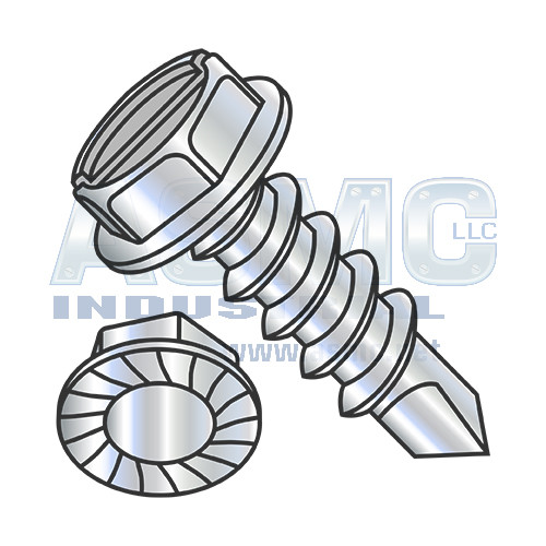 8-18X3/4 Slot Indented Hex Washer Serrated Self Drilling Screw Full Thread Zinc Bake