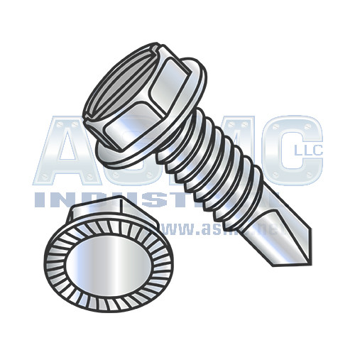 8-32X1/2 Slotted Indented Hex Washer Serrated Self Drilling Screw Full Thread Zinc Bake