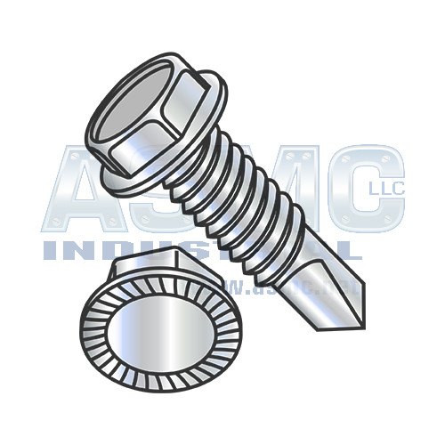 1/4-20X1 1/2 Unslot Ind Hexwasher Serrated Self Drilling Screw Full Thread Zinc Bake