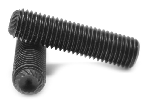 M6 x 1.00 x 16 MM Coarse Thread ISO 4029 Class 45H Socket Set Screw Knurled Cup Point Alloy Steel Black Oxide