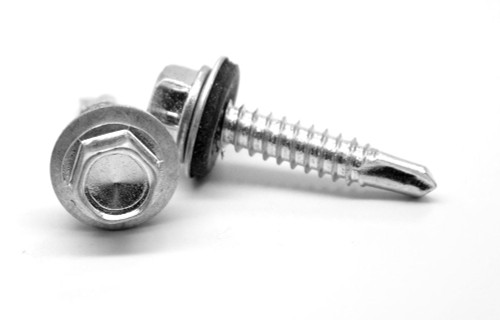 1/4"-14 x 3/4" Pro Self Drilling Screw Hex Washer Head with Sealing Washer #3 Point Low Carbon Steel Zinc Plated