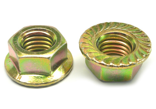 3/4-10 Grade 8 Hex Flange Nut with Serration Medium Carbon Steel Yellow Zinc Plated