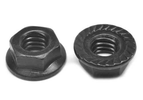 #12-24 Coarse Thread Hex Flange Nut with Serration Case Hardened Low Carbon Steel Black Oxide