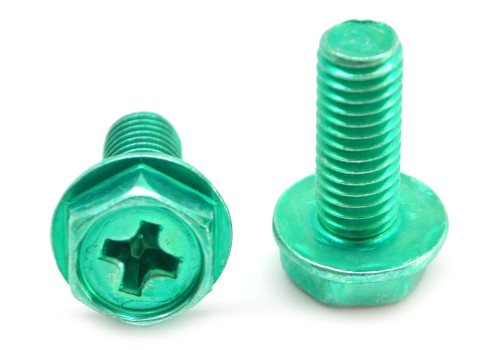 #8-32 x 1/2" (FT) Coarse Thread Machine Screw Phillips Hex Washer Head Low Carbon Steel Green Zinc Plated