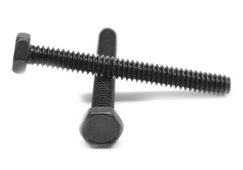 #10-24 x 3/4" (FT) Coarse Thread Machine Screw Slotted Indented Hex Head Low Carbon Steel Black Oxide