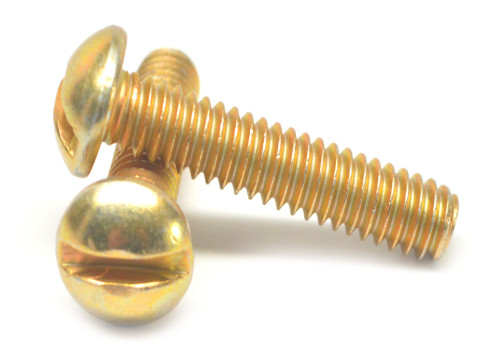 #10-24 x 1" (FT) Coarse Thread Machine Screw Slotted Round Head Low Carbon Steel Yellow Zinc Plated