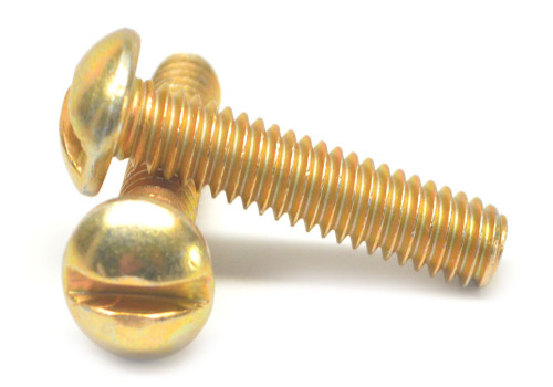 #10-24 x 3/8" (FT) Coarse Thread Machine Screw Slotted Round Head Low Carbon Steel Yellow Zinc Plated