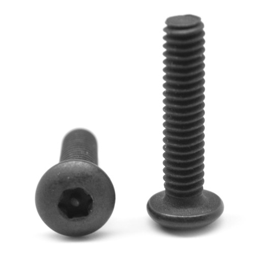 #8-32 x 3/8" (FT) Coarse Thread 6 Lobe Button Head Cap Screw Tamper Resistant Pin-In Alloy Steel Black Oxide