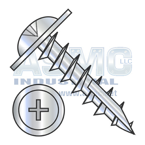 8-11X1 Phillips #10 Round Washer Hd Deep Thread Wood Screw Type17 Full Thread Zinc Bake