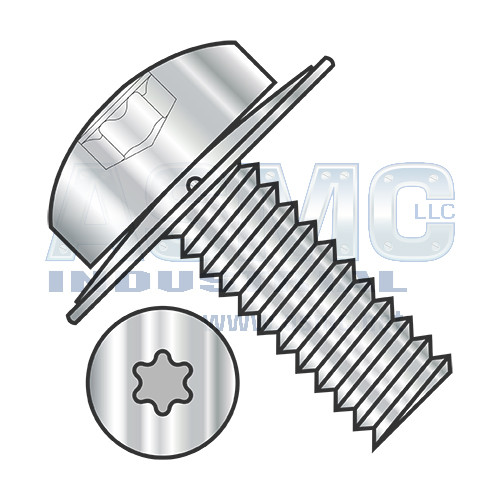 10-32X3/8 6 Lobe Pan Square Cone 410 Stainless Sems Fully Threaded 18-8 Stainless Steel