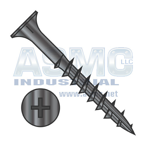 6-13X1 3/4 Phillips Flat Head with Nibs Deep Thread Wood Screw Type 17 2/3 Thread Black Ox