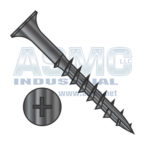 6-13X1 1/2 Phil Flat No Nibs Deep Thread Wood Screw Type 17 point 2/3 Thread Black Oxide