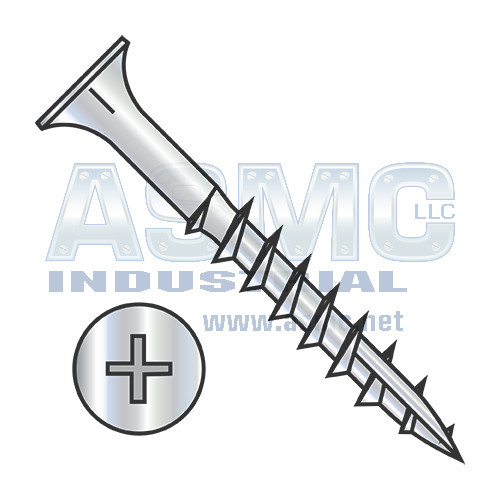 9-10X1 5/8 Phillips Flat Head w/Nibs Deep Thread Wood Screw Type 17 Point 2/3 Thrd ZincBake