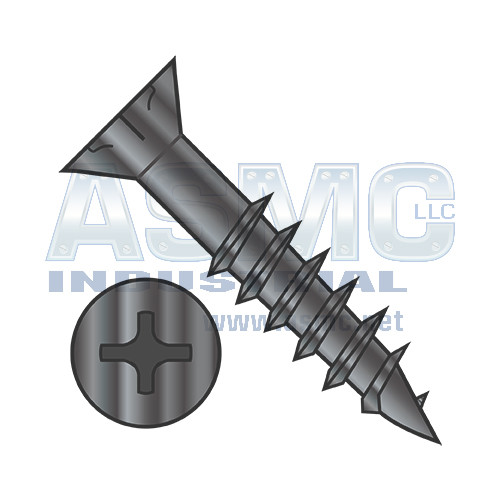 8-11X1 5/8 Phillips Flat Head w/Nibs Deep Thread Wood Screw 2/3 Threaded Black Oxide