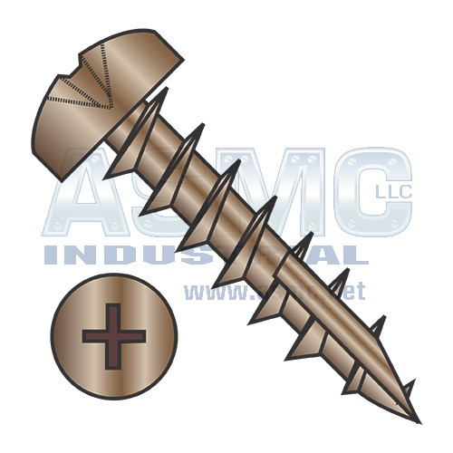 6X1/2 Phil Pan Deep Thread Wood Screw Type 17 Full Thread Steel Antique Brass Finish