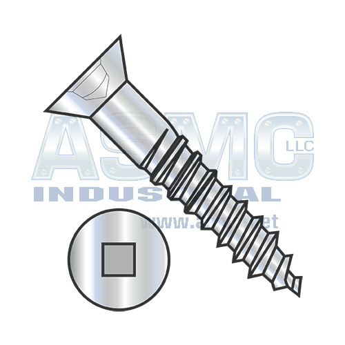 10-13X1 Square Drive Flat Head Full Body Wood Screw 2/3 Thread Zinc