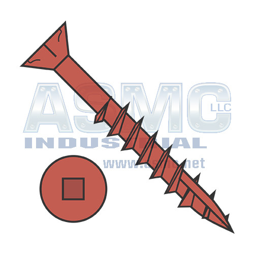 8-8X1 5/8 Square Flat Nibs Deck Screw Type17 2/3 Thread Red Ceramic 1,200HR Salt Spray