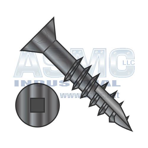 8X2 1/4 Flat Head Nibbed Square Drive Deep Thread Wood Screw Type 17 2/3 Thread Black Ox