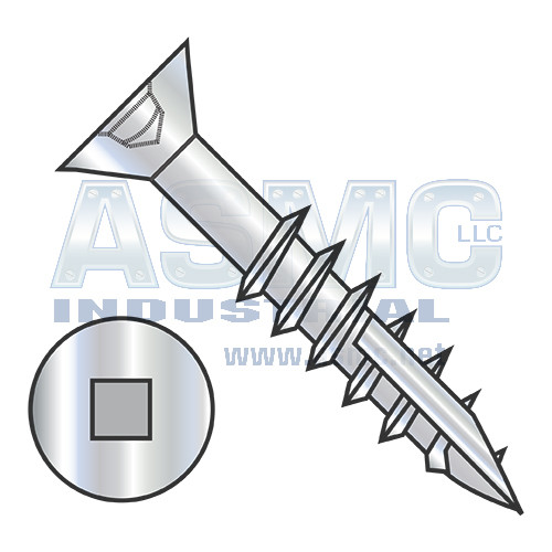 6-13X1 1/4 #2 Square Drive Flat Head No Nibs Deep Thread Type 17 2/3 Thread Zinc Bake