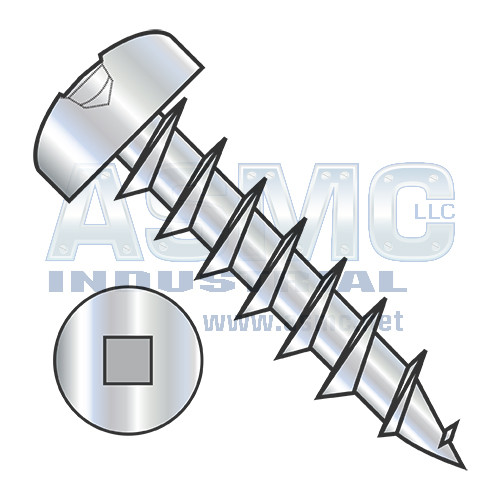 8-11X1/2 Square Drive Pan Deep Thread Wood Screw Full Thread Zinc Bake