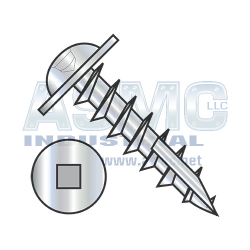 10-9X3/4 Square Drive Round Washer Head Deep Thread Wood Screw Type 17 Full Thrd ZincBake