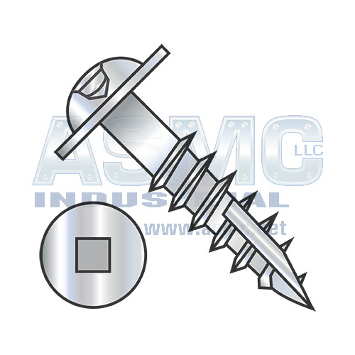 10-9X1 1/4 Square Drive Round Washer Head Deep Thrd Type 17 Wood Screw 2/3 Thrd Zinc Bake