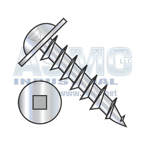8X1/2 Square Drive Round Washer Head Deep Thread Wood Screw Full Thread Zinc Bake