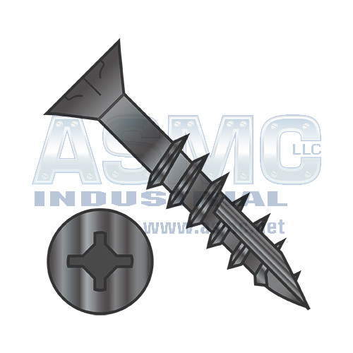 10-9X3 1/2 Square Phil Drive Flat w/Nibs Deep Thread Wood Screw 2/3 Thread Type 17 Black Ox