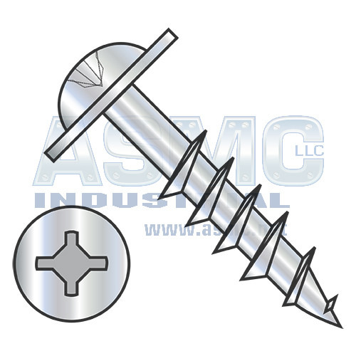 8-11X1 3/4 Square Phillips Drive Round Washer Deep Thread Wood Screw 2/3 Thread Zinc Bake