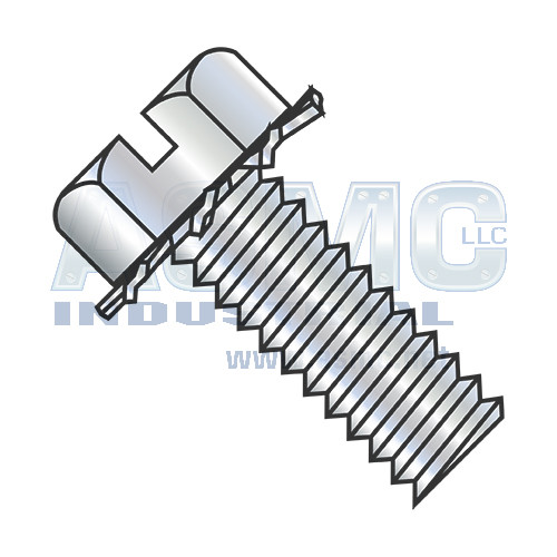 10-24X3/8 Slotted Hex Head External Sems Machine Screw Fully Threaded Zinc and Bake