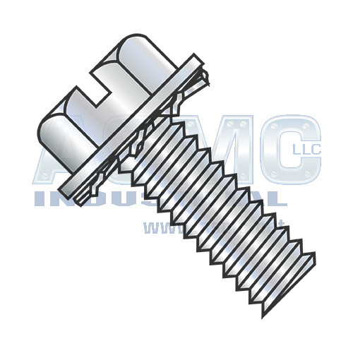12-24X1/2 Slotted Hex Washer External Sems Machine Screw Fully Threaded Zinc And Bake