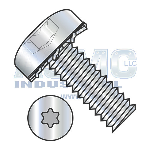 2-56X1/4 Six Lobe Pan Head External Tooth Sems Machine Screw Fully Threaded Zinc and Bake