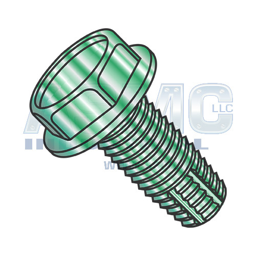 8-32X1/2 Unslot Indent Hex Washer Thread Cutting Screw Type F Full Thread Zinc Bake Green