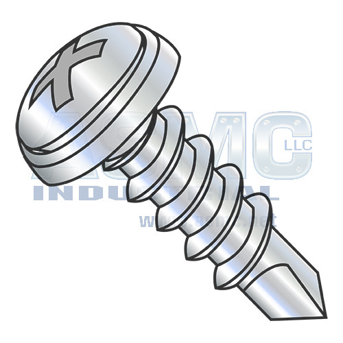 8-18X1 Phil #6 Oval Self Drilling Screw Sems Finishing Washer Full Thread Zinc Bake