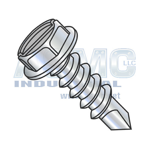 1/4-14X2 1/2 Slotted Indented Hex Washer Self Drilling Screw Full Thread Zinc & Bake