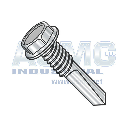 12-24X1 1/2 Unslotted Hexwasher Self Drilling Screw #5 Point Full Thread 410 Stainless Steel