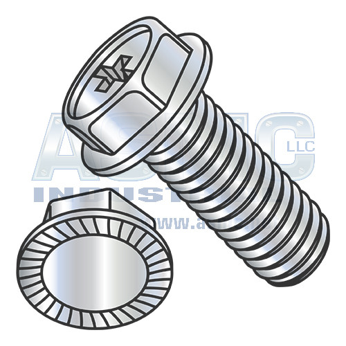 10-32X3/8 Phillips Indented Hex Washer Head Serrated Machine Screw Fully Threaded Zinc