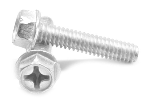 10-32X3/4 Phillips Indented Hex Washer Head Serrated Machine Screw Fully Threaded Zinc | ASMC.net