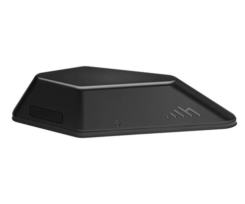 A black R2100 IoT cellular router with an angled, low-profile design.