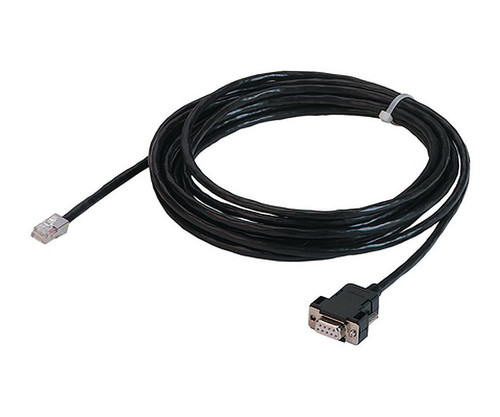 A V.24 configuration cable with an RJ45 connector and a 9-pin serial connector.