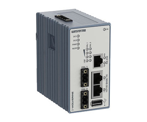 Westermo Wolverine DDW-242-12VDC Ethernet extender with various ports and status indicator lights.